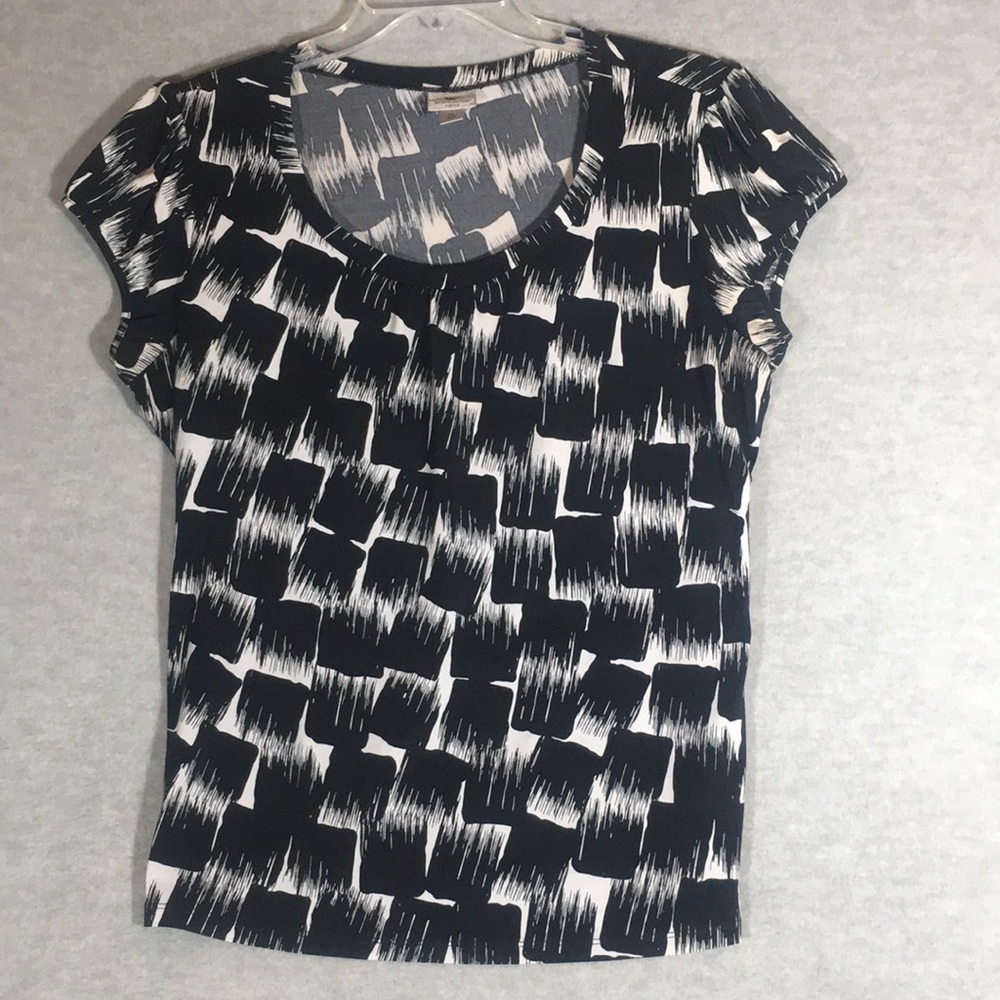WORTHINGTON Abstract Brush Stroke Design Poly Jersey Knit Scoop Neck w/Gathering